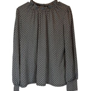 Adrianna Papell Mock Neck Blouse Women's M Black White Long Sleeve Office Top